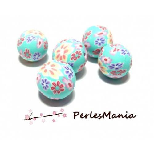 10 perles de fimo flower power ref h21217 en 15mm tons vert pastel