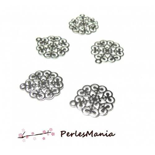 10 pendentifs connecteur fleur filigrane h555 argent platine , diy