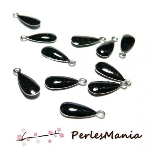 4 sequins médaillons émaillés biface goutte 13mm noir ref49, diy