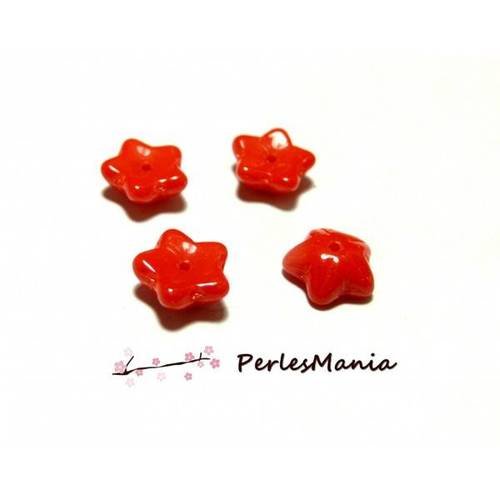 30 perles en forme de fleur en verre rouge, 10 par 4 mm, diy
