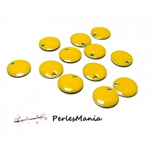 5 sequins médaillons émaillés biface rond 10mm jaune ref16