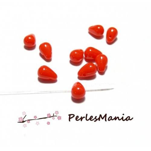 20 perles de verre mini goutte rouge 7 par 4 mm, diy