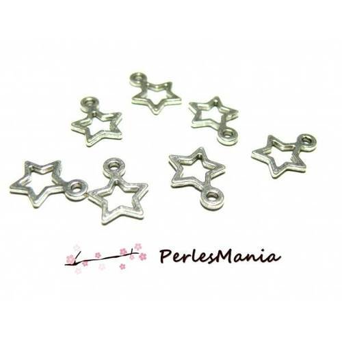 10 breloques pendentifs h10686 etoiles creuses 14 par 10mm vieil argent, diy