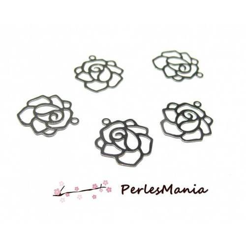 5 estampes pendentif filigrane rose argent platine de 12 mm, diy