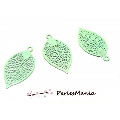 5 estampes pendentif filigrane petite feuille vert pastel de 20 mm, diy