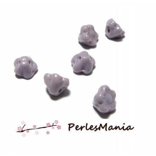 10 perles en forme de fleur en verre violet parme trou transversale, 7 par 5 mm, diy
