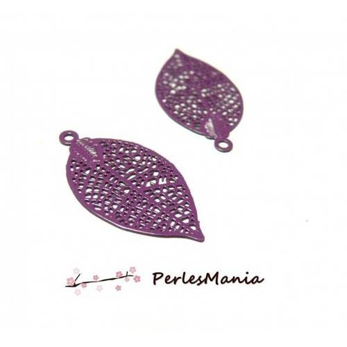 4 estampes pendentif filigrane feuille violet de 25 mm, diy