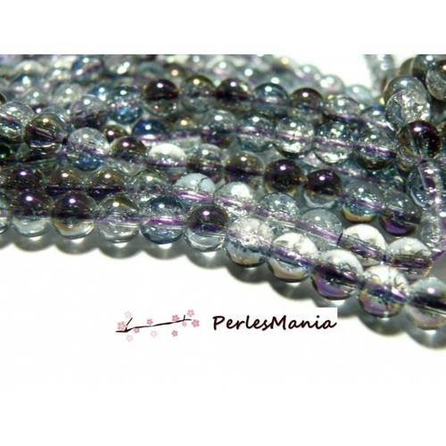 1 fil d'environ 65 perles verre craquelé irise violet or ronde 6mm ref hr05, diy