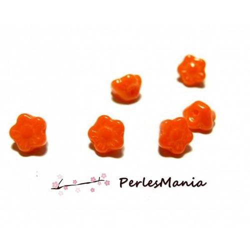 10 perles en forme de fleur en verre orange trou transversale, 7 par 5 mm, diy
