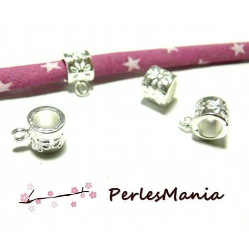 50 bélières tube avec fleurs gravées 2b1434 argent vif, diy