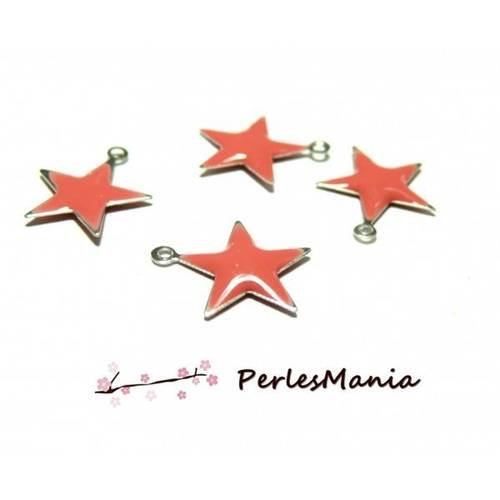 10 sequins médaillons émaillés biface etoile 12mm corail, diy
