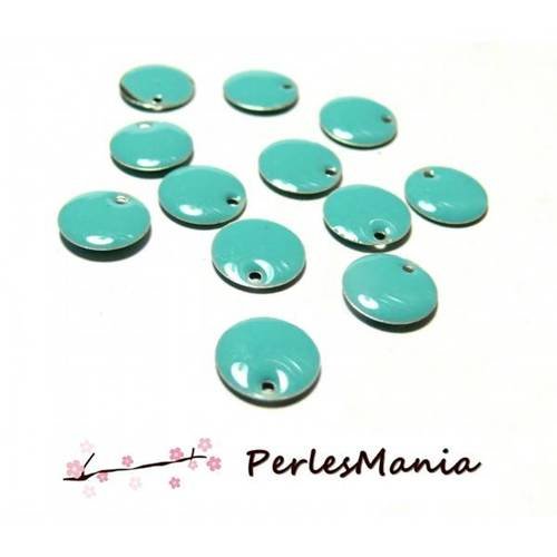 6 sequins médaillons émaillés biface rond 14mm turquoise , diy