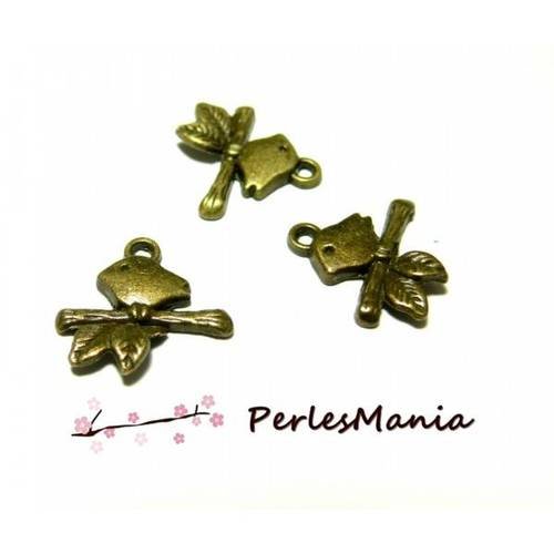 10 pendentifs, breloque petit oiseau sur branche bronze ref196, diy