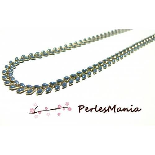20 cm chaine chevron épi émaillée en métal dore et émail bleu nuit, diy