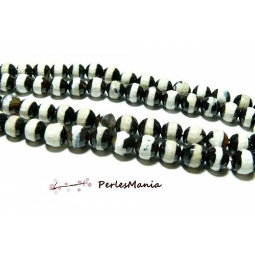 Lot 8 pieces perles ronde facetée agate tibetaine 10mm modèle b, diy