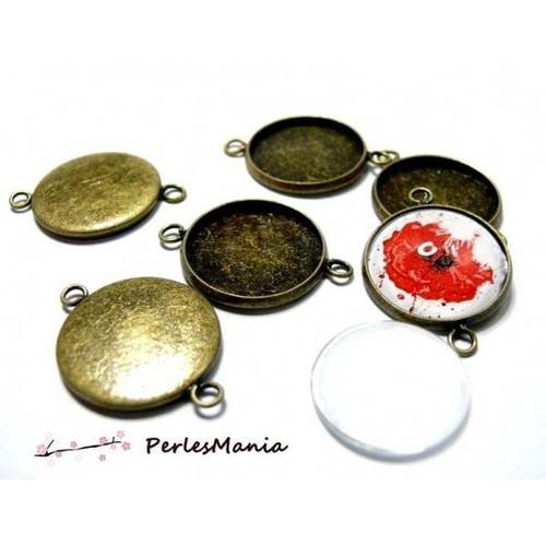 20 pièces: 10 support de pendentif connecteur qualite attache ronde 14mm bronze et 10 cab