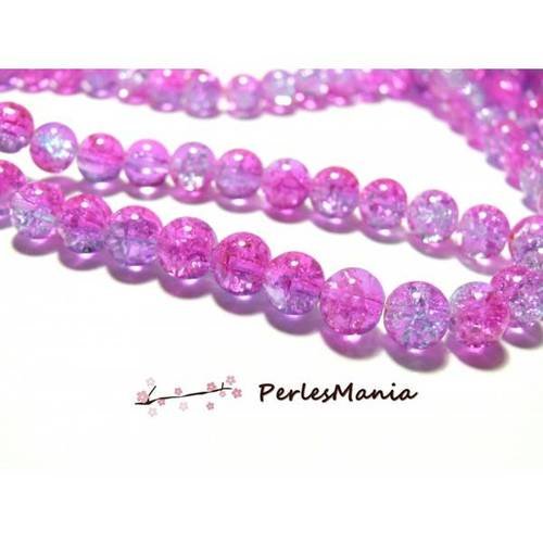 1 fil d'environ 100 perles ronde en verre craquele 8mm bicolore rose violet h20911