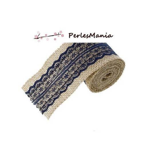 1 rouleau d'environ 195 cm de ruban en toile jute et dentelle bleu nuit 6cm de large, diy