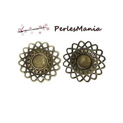 50 pendentifs bronze soleil 5cm dentelle filigranés pour cabochon en 16mm s45422