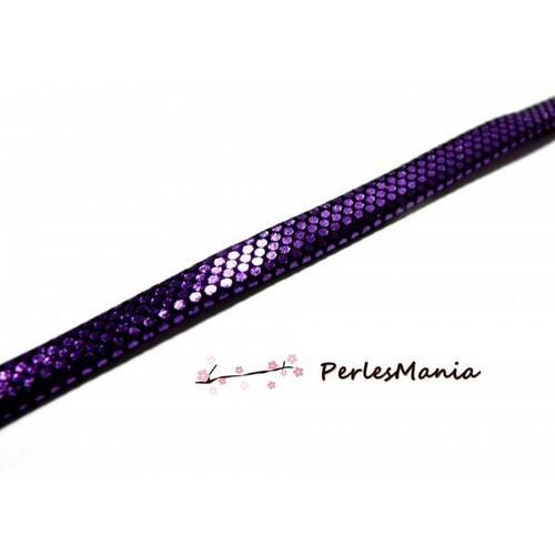 50 cm de cordon plat 6mm violet style paillette disco simili cuir, diy