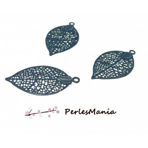 4 estampes pendentif filigrane feuille gris bleu de 25 mm, diy