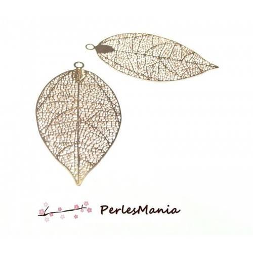 2 estampes pendentif filigrane grande feuille or rose de 50 mm, diy