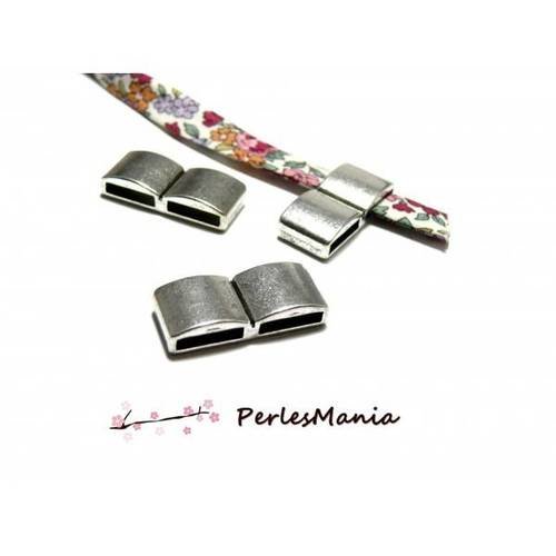 2 double slides passants rectangle vieil argent 2b9505 cordon plat cuir liberty