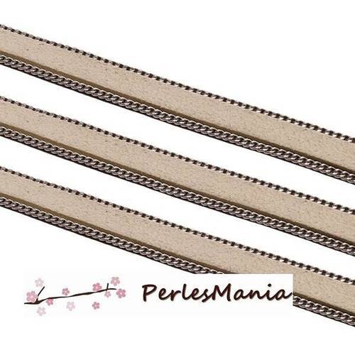 1m de cordon plat avec chaine cuir creme 10mm ref 275