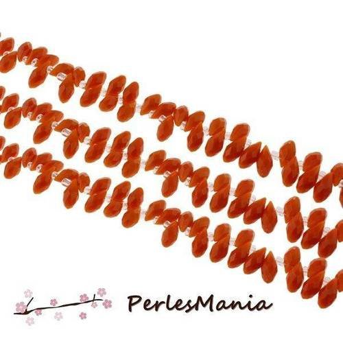 10 perles goutte verre facettée 6 par 13 mm couleur orange translucide