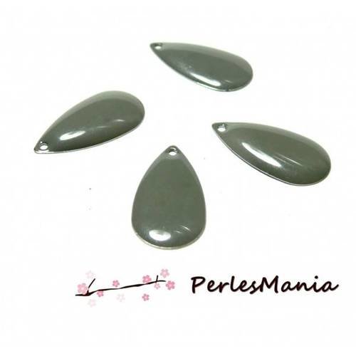 5 sequins emailles forme goutte d'eau gris souris 21mm, diy