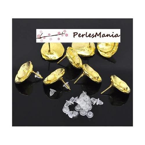 Pax 10 paires de boucle d'oreille clou fleur lotus double or , diy