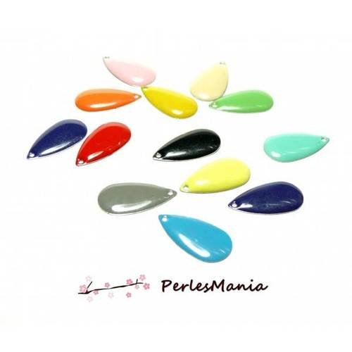 10 sequins emailles forme goutte d'eau multicolore 21mm, diy
