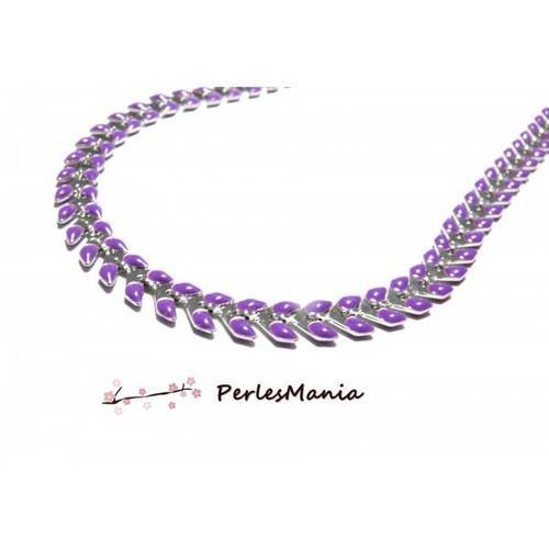 20cm chaine chevron épi émaillée en métal argente et émail violet ref 24 , diy