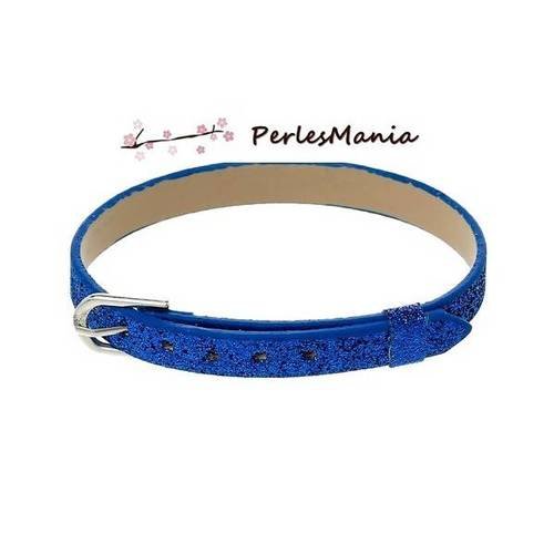Lot de 2 bracelets simili cuir effet paillette bleu electrique 22 cm, diy