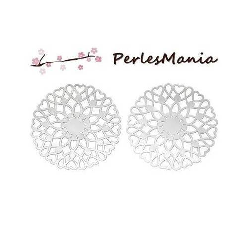 2 estampes pendentif arabesque coeur 46mm argent platine en acier inoxydable s1165988