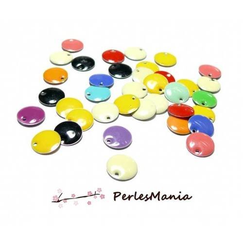20 sequins médaillons émaillés biface rond 10mm multicolore