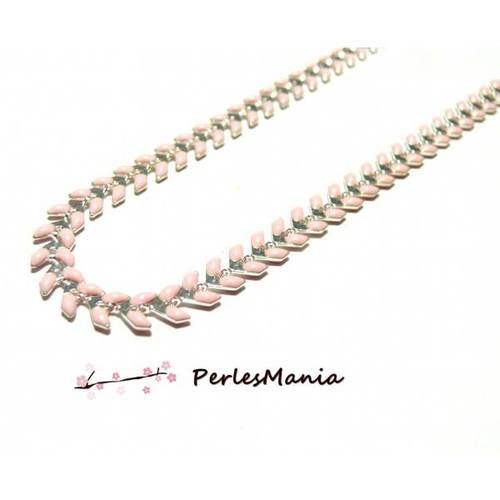 1m chaine chevron épi émaillée en métal argenté et émail rose pale, diy