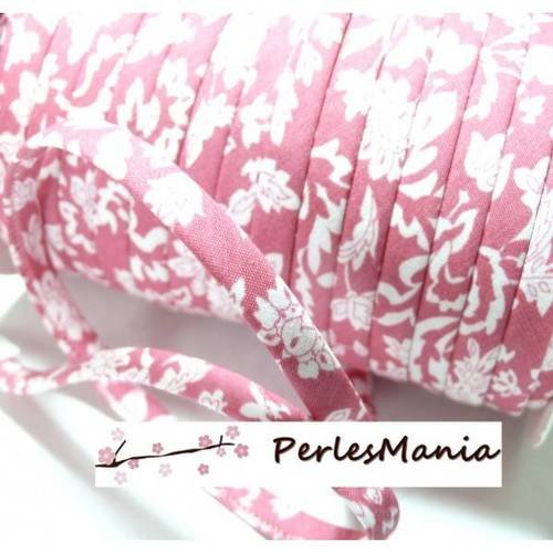 1 m ruban biais spaghetti fleur rose 7mm ref:70600-29 mercerie cordon pour bijoux