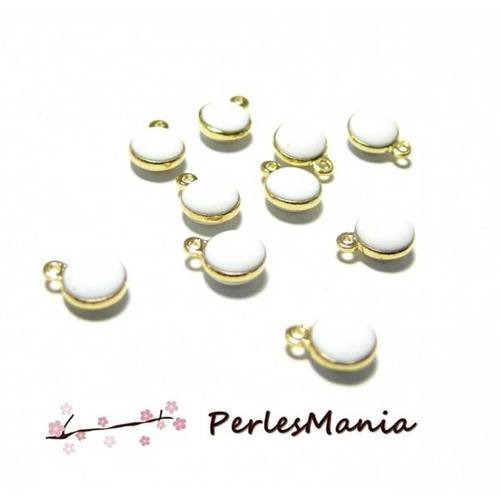 20 sequins médaillons émaillés biface rond dore 3d 7mm blanc ref 17 , diy