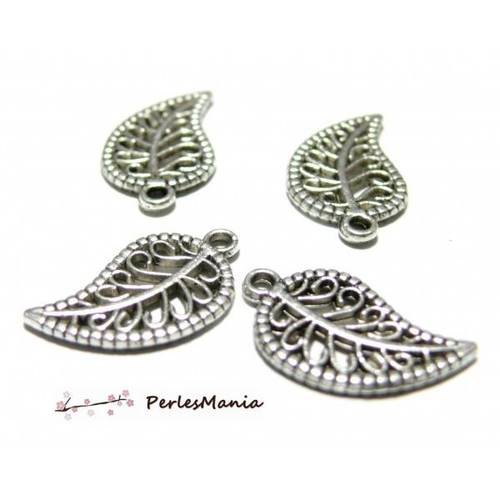 100 pendentifs, breloque feuille ajourée 2b4422 vieil argent, diy
