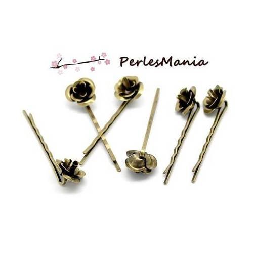 Pax: 20 barrettes bob pin pince a cheveux bronze fleur 3d 17mm s1117154