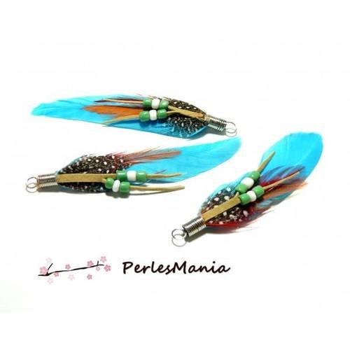 Lot de 6 pendentifs plumes breloques bleu turquoise ref 8, diy