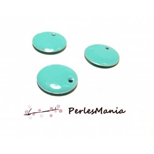 6 sequins médaillons émaillés biface rond 15mm bleu clair , diy