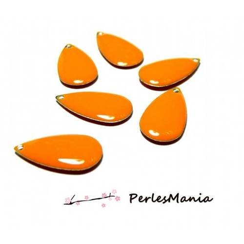 10 sequins médaillons émaillés biface goutte 21mm orange intense, diy