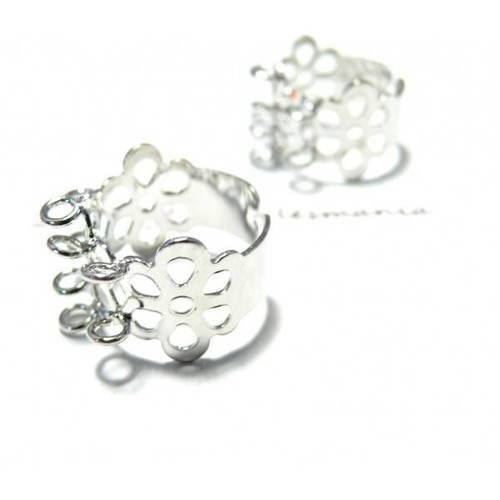 Apprêt bijoux: 5 bagues mulit anneaux fleur argent platine