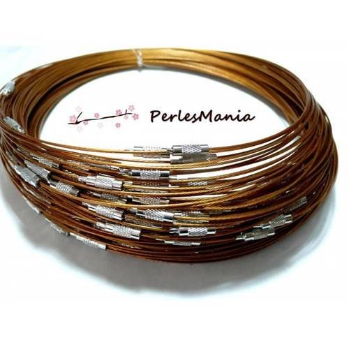 2 colliers tours de cou rigides cables 1mm caramel couleur 7 ref 6