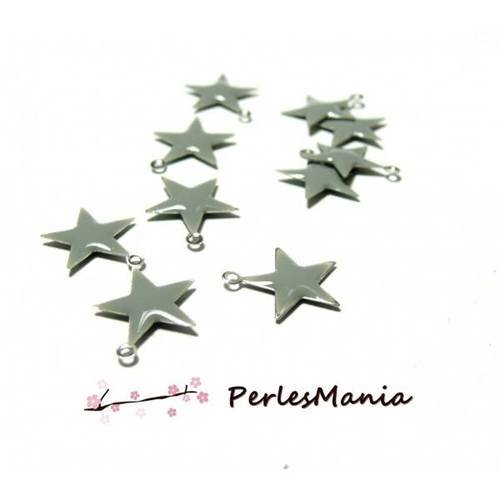 10 sequins médaillons émaillés biface etoile 13mm gris, diy