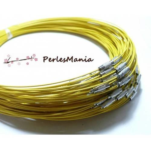 10 colliers tours de cou rigides cables 1mm jaune couleur no2 ref 1