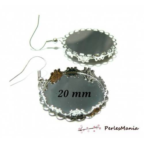 1 paire de boucle d'oreille crochet vague et couronne 20mm argent platine 1126750