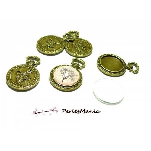 2 pièces: 1 pendentif type montre gousset et lapin bronze ref 41 et 1 cabochon en 20mm
